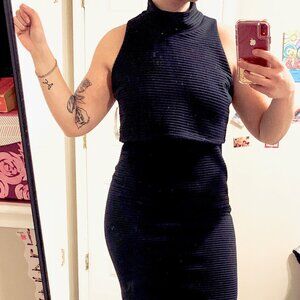 Little Black Ribbed Turtleneck Dress